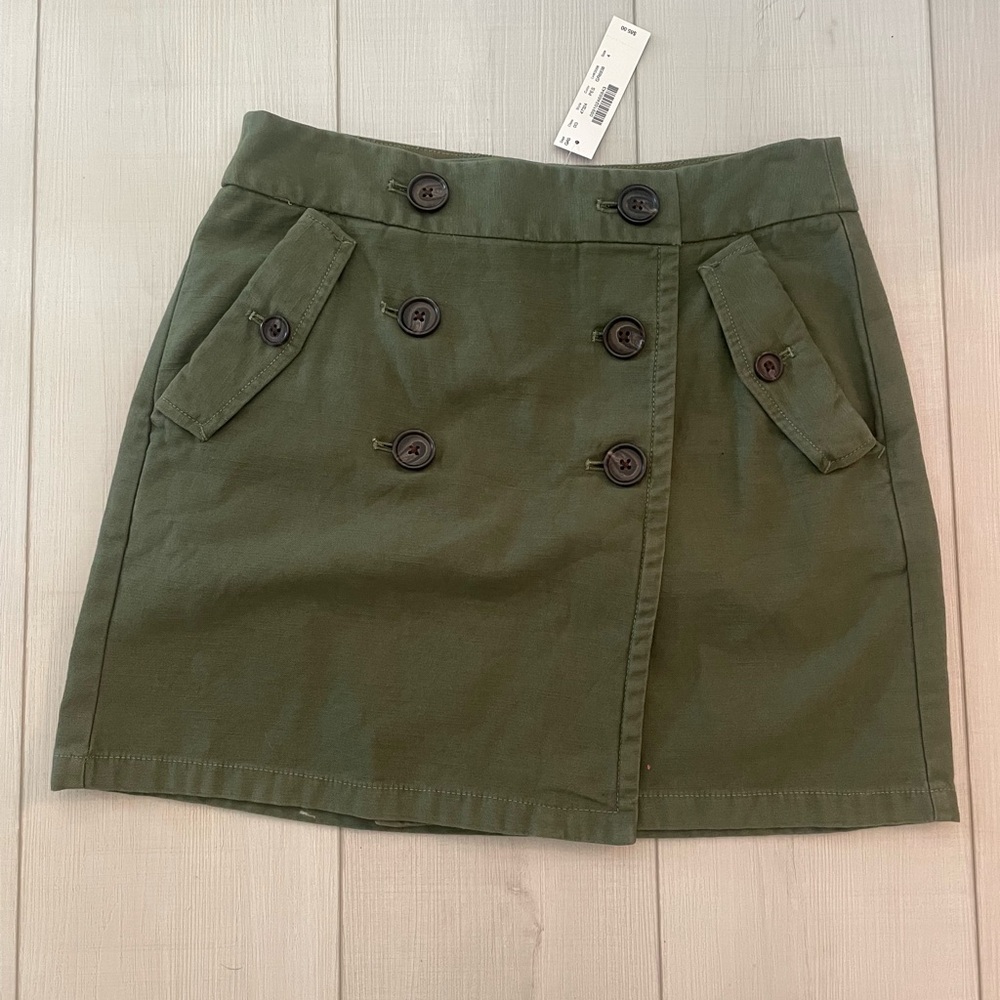 NWT J.Crew Military Style Olive Army Green Cotton Button Front Skirt size 4